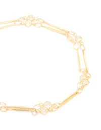 Gold Plated Cubic Zirconia & Bar Layered Bracelet