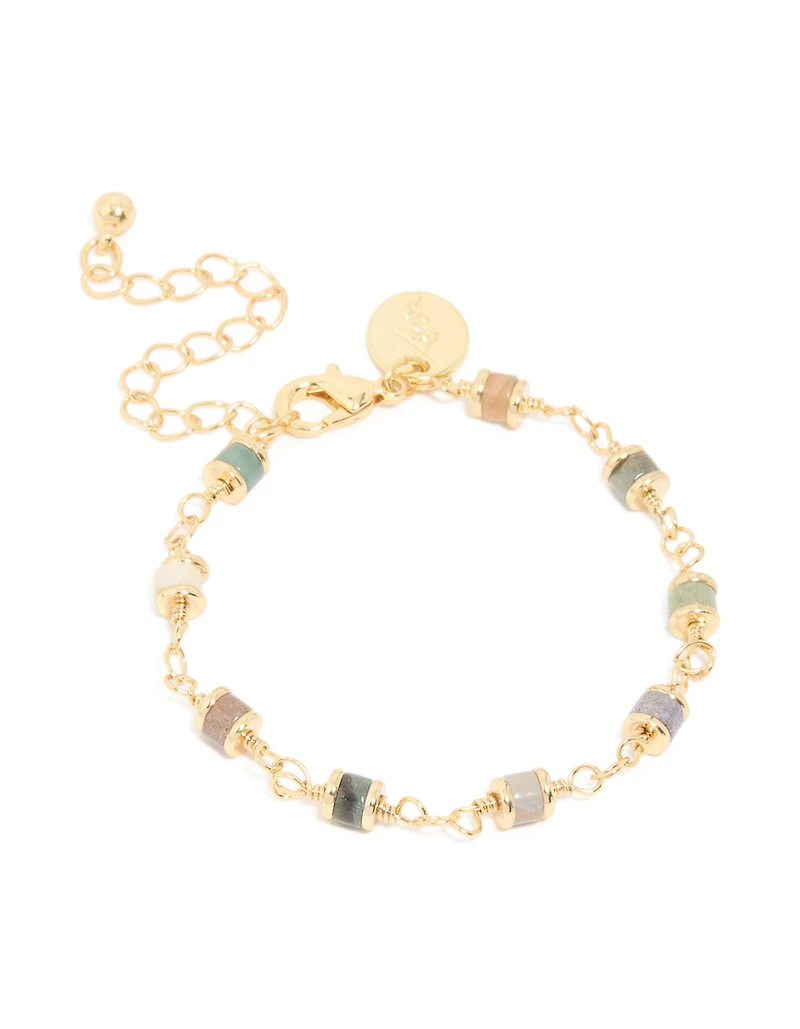 Gold Plated Multicoloured Semi Precious Stone Rondell Bracelet