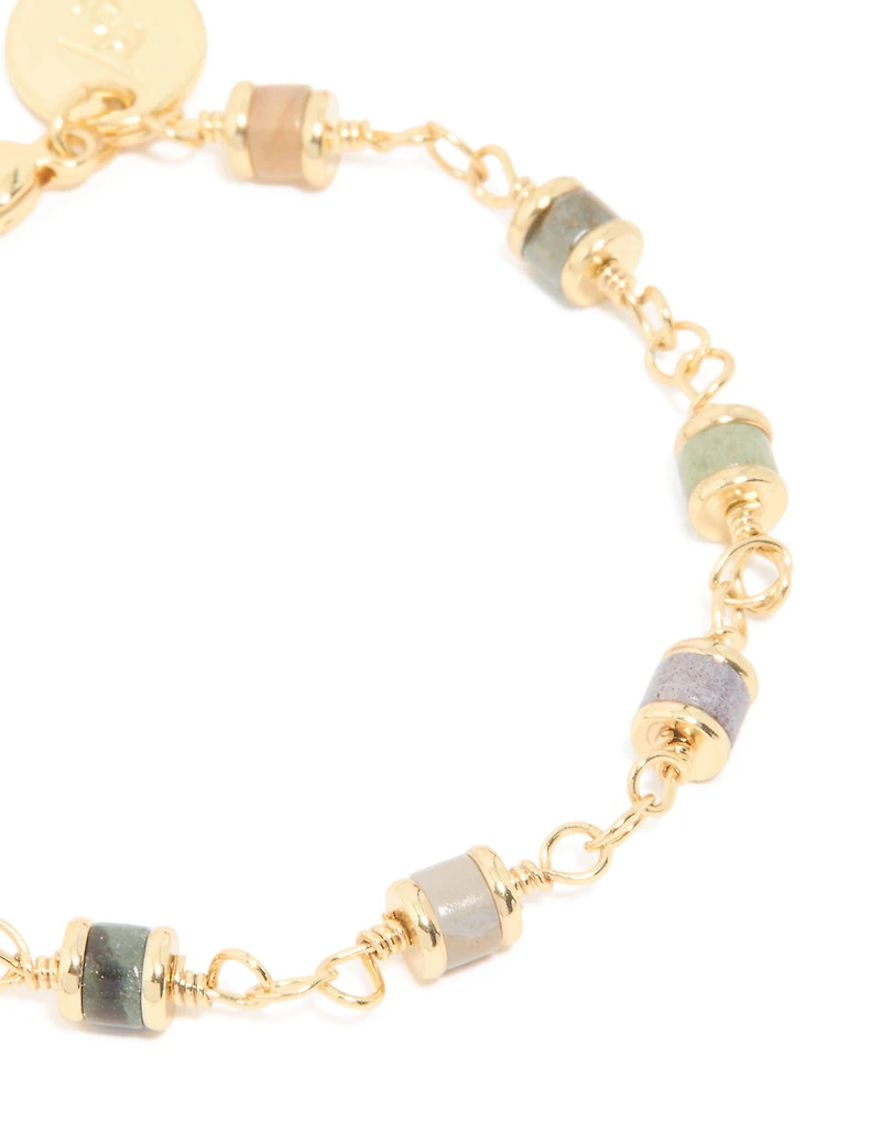 Gold Plated Multicoloured Semi Precious Stone Rondell Bracelet