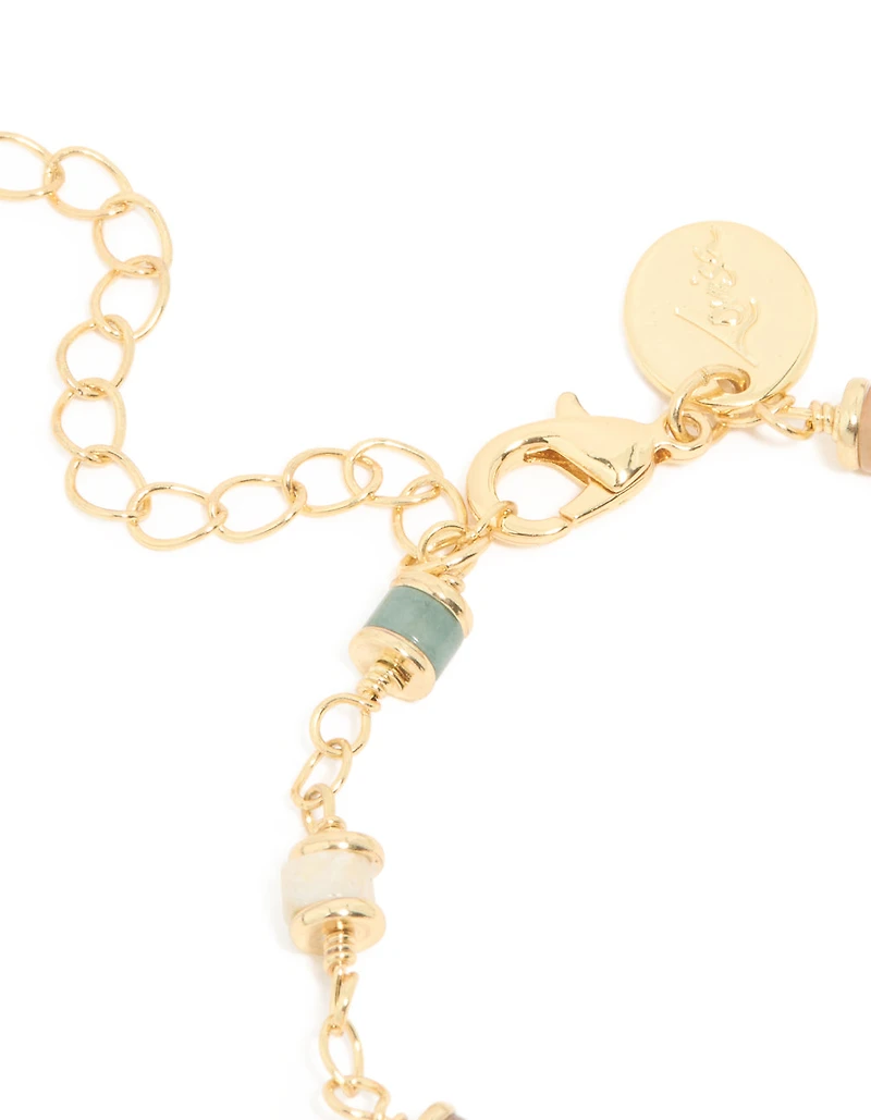 Gold Plated Multicoloured Semi Precious Stone Rondell Bracelet