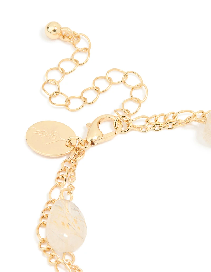 Gold Plated Beaded Semi Precious Stone & Disc Layered Bracelet