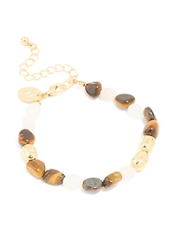 Gold Plated Rose Quartz & Tigers Eye Bracelet