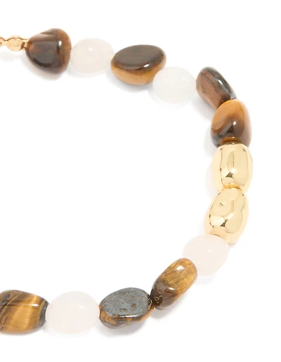 Gold Plated Rose Quartz & Tigers Eye Bracelet