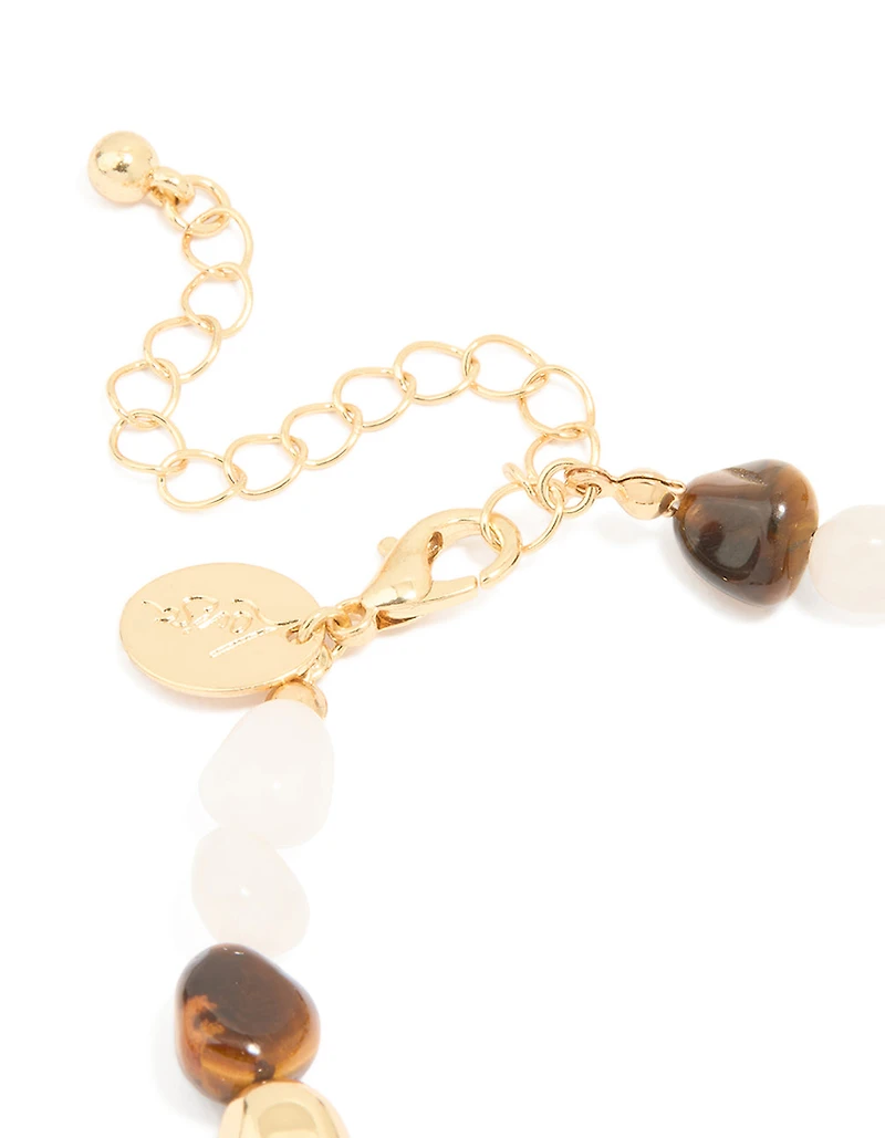 Gold Plated Rose Quartz & Tigers Eye Bracelet