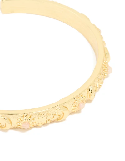 Gold Plated Rose Quartz Celestial Open Wrist Cuff