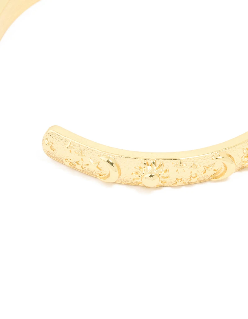 Gold Plated Rose Quartz Celestial Open Wrist Cuff