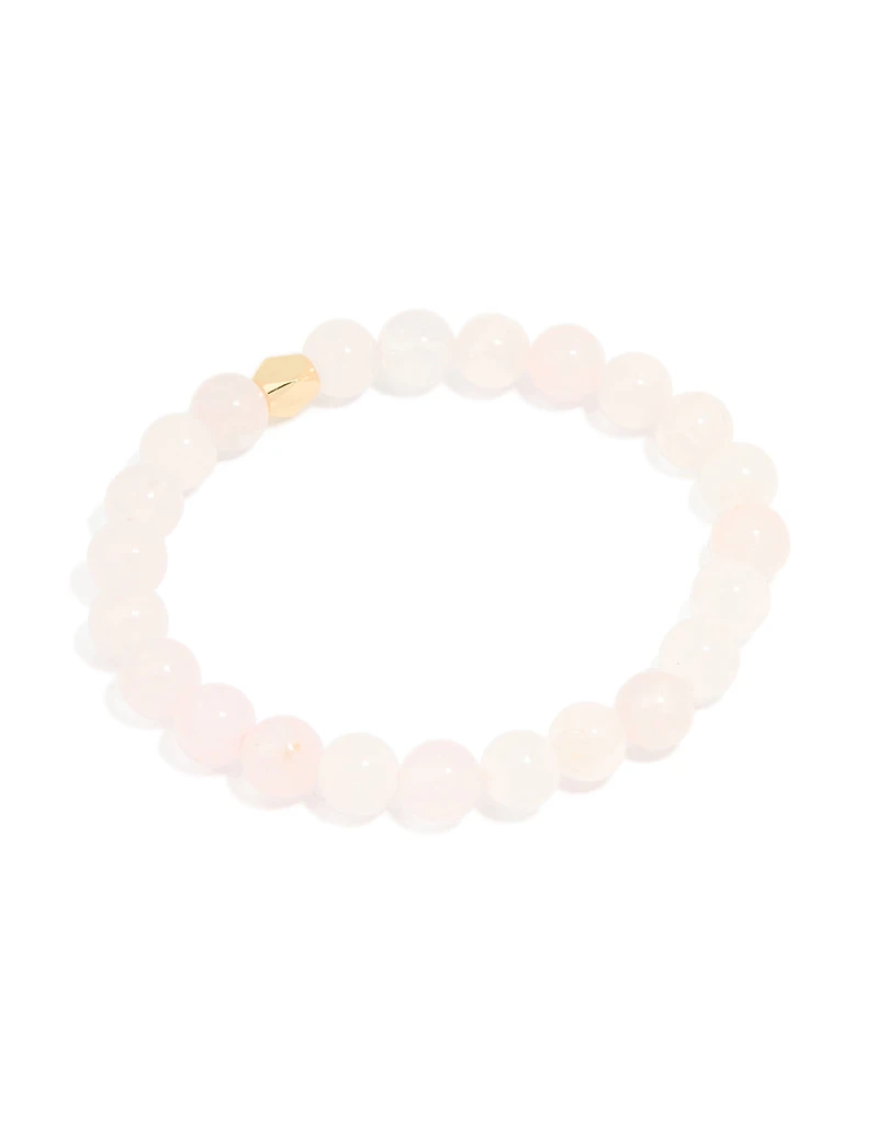 Gold Plated Round Rose Quartz Stretch Bracelet