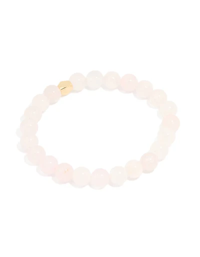 Gold Plated Round Rose Quartz Stretch Bracelet