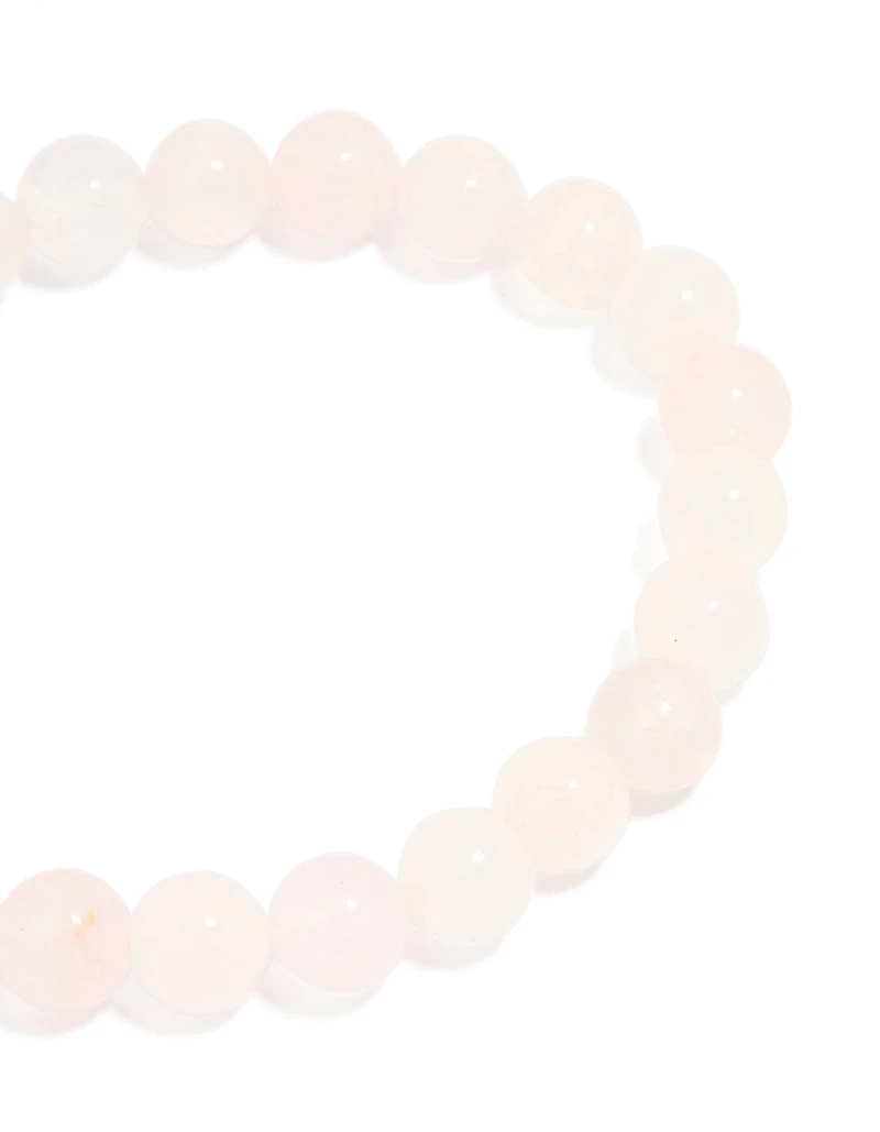 Gold Plated Round Rose Quartz Stretch Bracelet