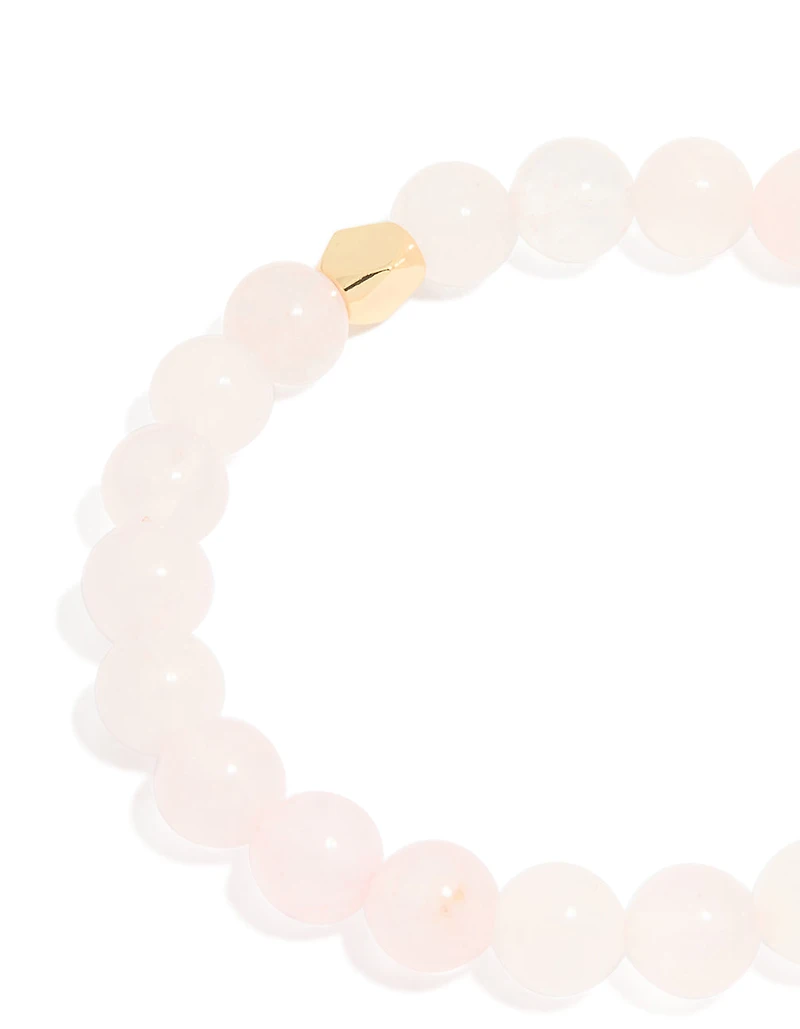 Gold Plated Round Rose Quartz Stretch Bracelet