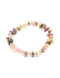 Gold Plated Multicoloured Semi Precious Stone Large Chip Stretch Bracelet