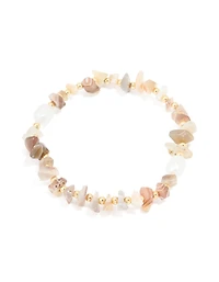 Gold Plated Mixed Semi Precious Stone & Pearl Stretch Bracelet