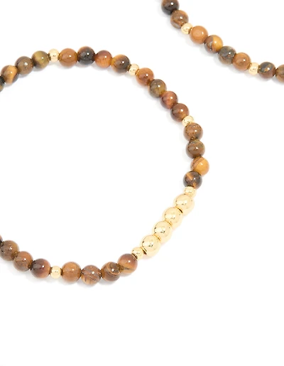 Bracelets stretch Tigers Eye plaqués or en pack de 2