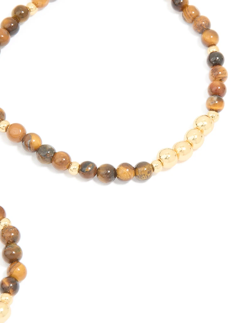 Bracelets stretch Tigers Eye plaqués or en pack de 2