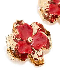 Gold Acrylic Organic Flower Stud Earrings