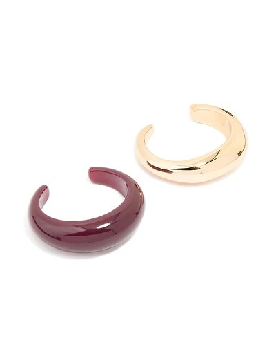 Gold & Dark Red Acrylic Bubble Wrist Cuffs 2-Pack