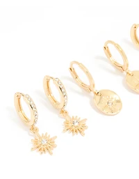 Gold Plated Diamante Celestial Huggie Earrings 3-Pack