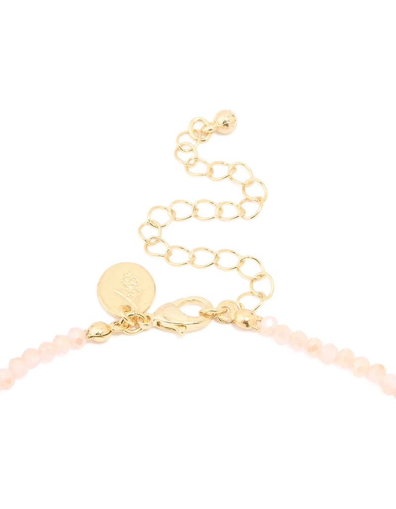 Gold Plated Rose Quartz Freshwater Pearl Cubic Zirconia Beaded Necklace