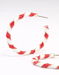 Boucles d’oreilles en forme de canne de bonbon en émail rouge et blanc