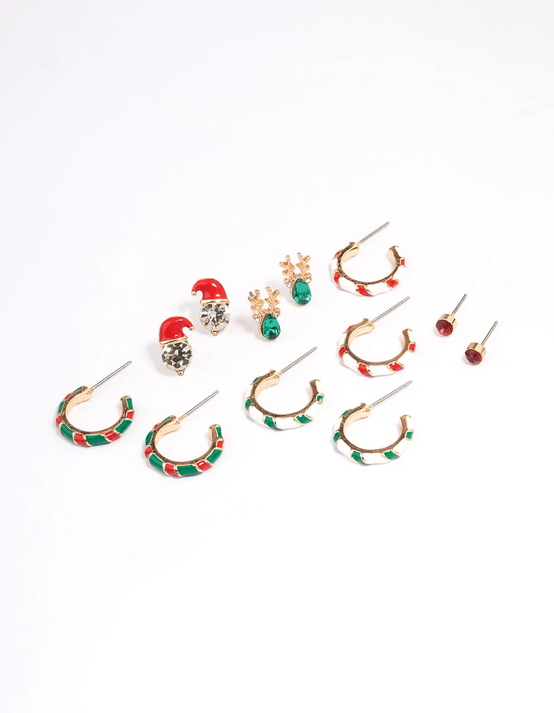 Gold Candy Cane Earrings 6-Pack