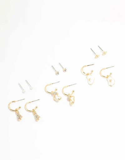Paquet de 6 boucles d’oreilles d’hiver Diamante dorées