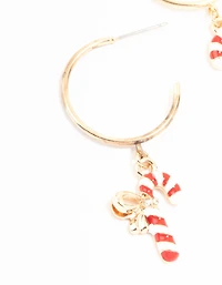 Gold Diamante Snow men & Candy Cane Hoop Charm Earrings 3-Pack