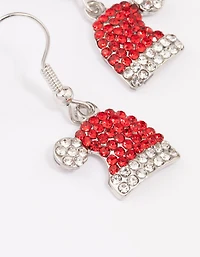 Boucles d’oreilles en forme de chapeau de Père Noël en diamant argenté rouge