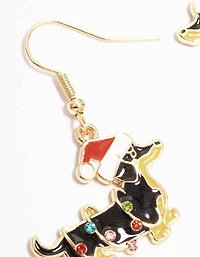 Gold Festive Dachshund Do With A Santa Hat Earrings