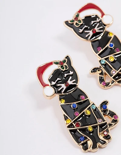 Boucles d’oreilles en or pour chat noir en forme de Père Noël