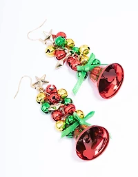 Clochette rouge dorée avec mini-cloches Boucles d’oreilles