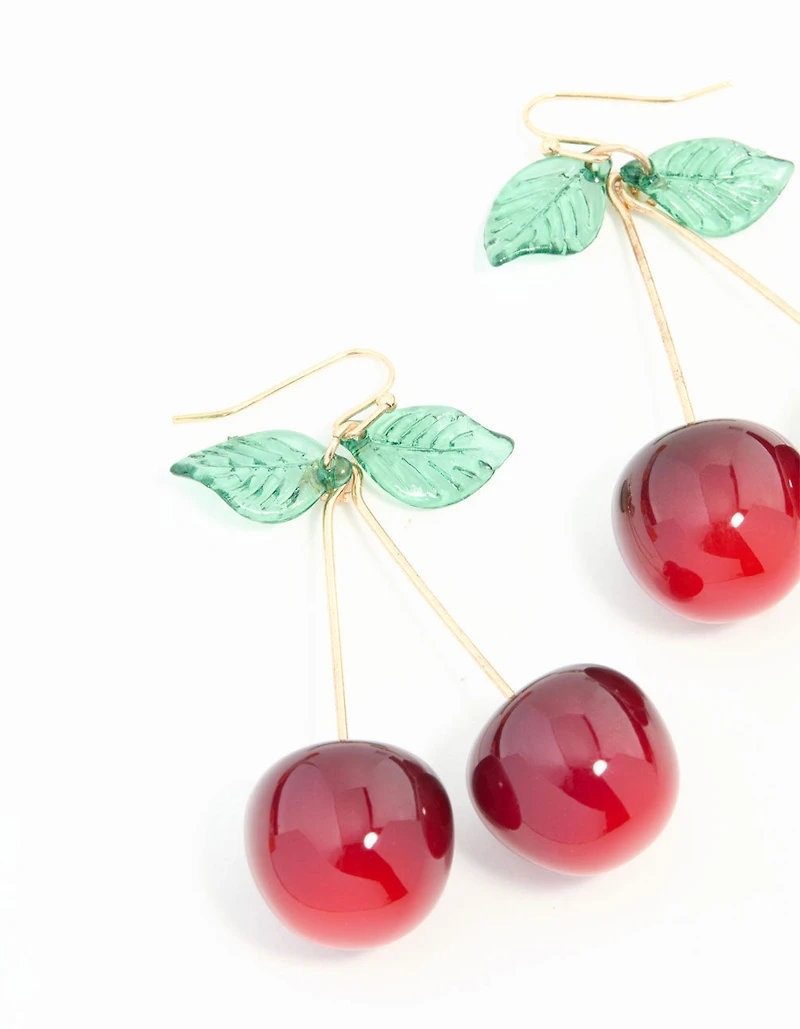 Gold Acrylic Cherry Drop Earrings