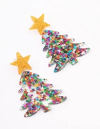 Boucles d’oreilles en sapin de Noël aux paillettes dorées