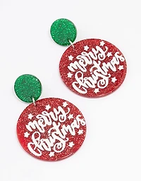 Red Acrylic Merry Xmas Drop Earrings