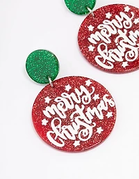 Red Acrylic Merry Xmas Drop Earrings