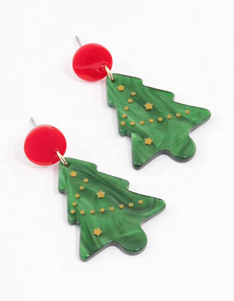 Green Acrylic Mini Xmas Tree Earrings