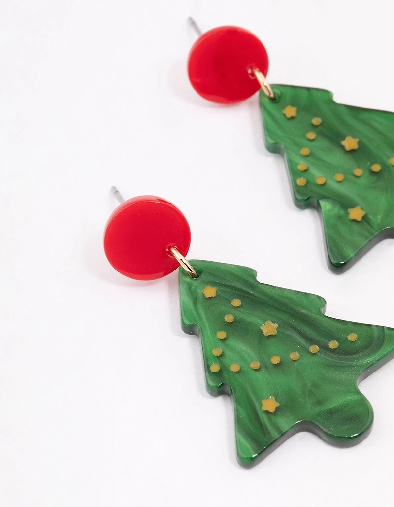 Green Acrylic Mini Xmas Tree Earrings