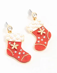 Red Acrylic Stocking Drop Earrings