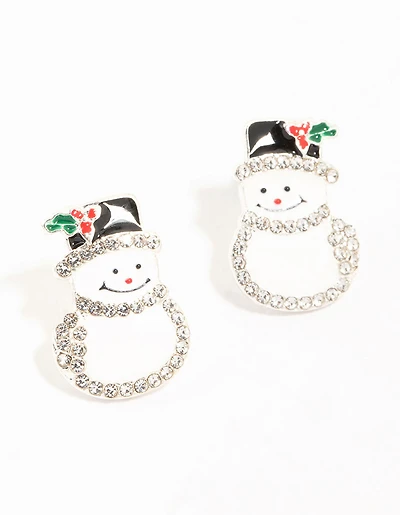 Mixed Metal Diamante Snowman Earrings