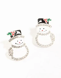 Mixed Metal Diamante Snowman Earrings