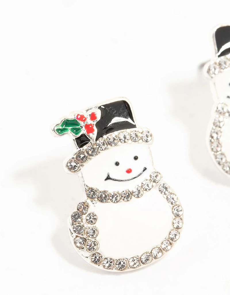 Mixed Metal Diamante Snowman Earrings