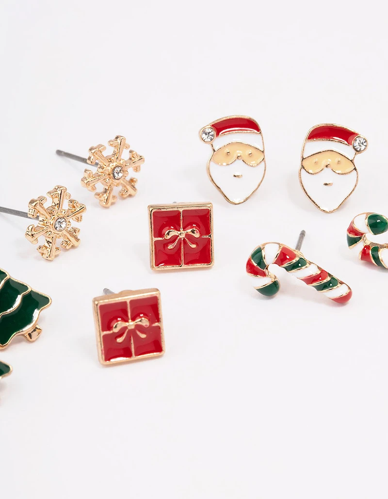 Gold Snowflake & Red Present Earrings 5-Pack