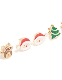 Santa Reindeer & Festive Tree Clip On Earrings 3-Pack