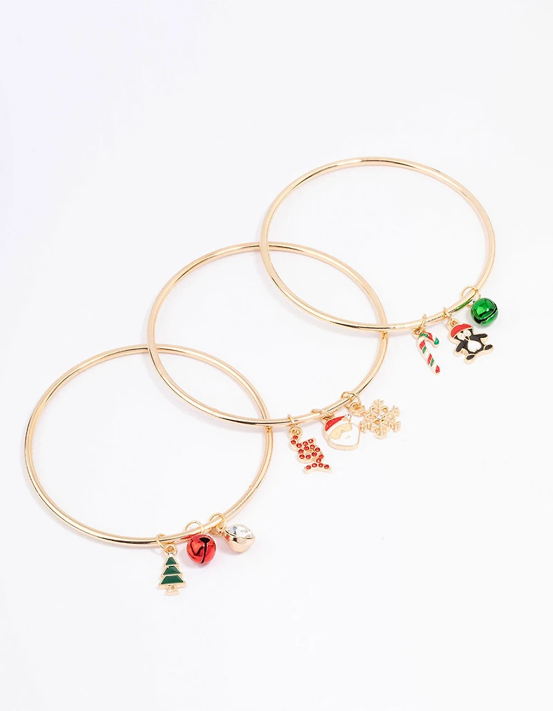 Gold Mixed Festive Charm Bangles 3-Pack
