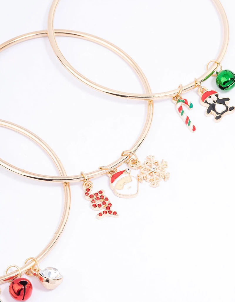 Gold Mixed Festive Charm Bangles 3-Pack