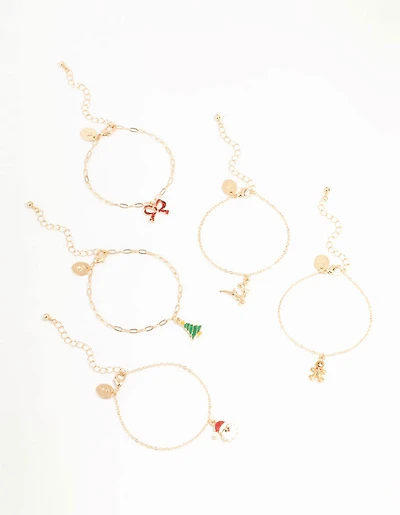 Gold Single Festive Charm Bracelets 5-Pack