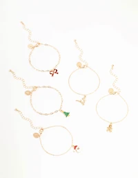 Gold Single Festive Charm Bracelets 5-Pack