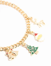 Gold Festive Tree Motif Ring & Festive Charm Bracelet Set