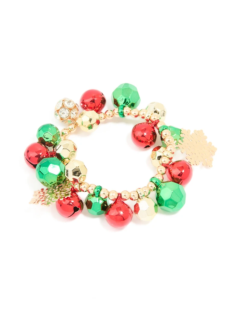 Bracelet stretch Chunky Chunky Chunky Bells Bells Or Green & Red