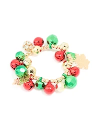 Bracelet stretch Chunky Chunky Chunky Bells Bells Or Green & Red