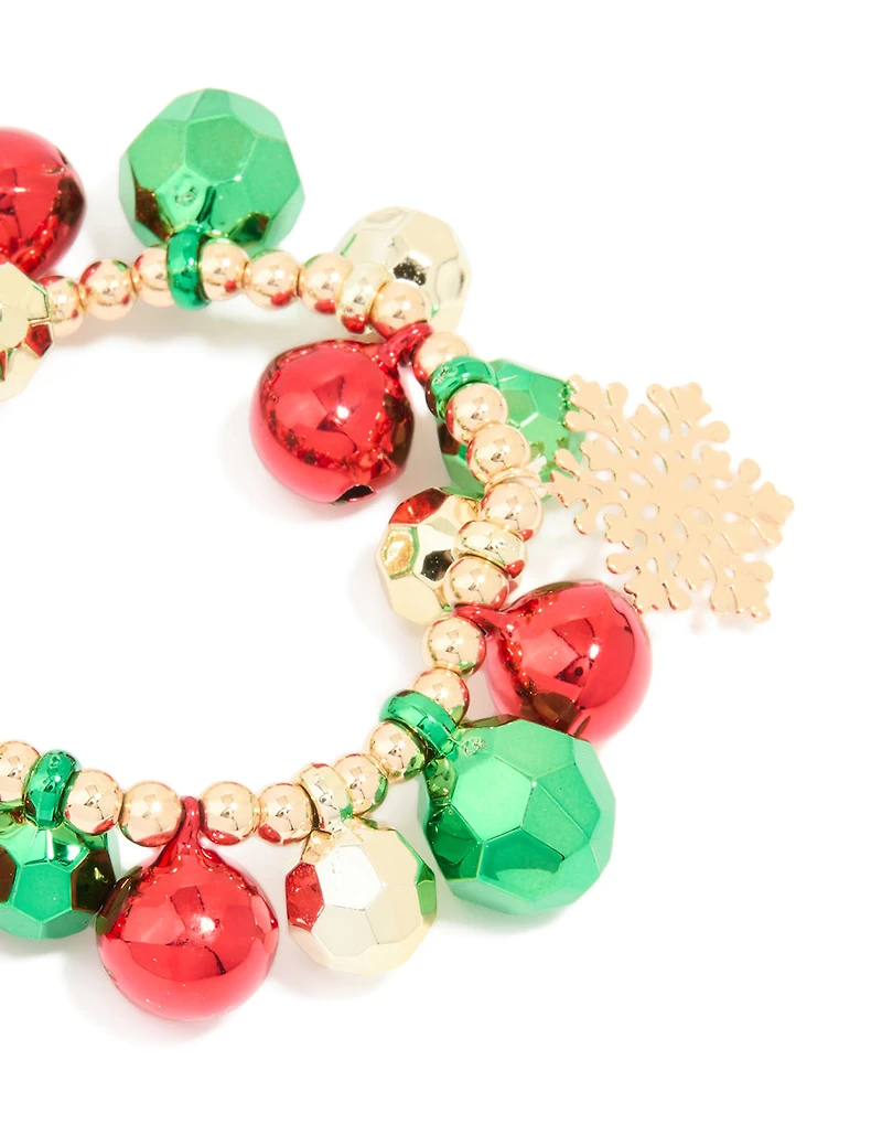 Bracelet stretch Chunky Chunky Chunky Bells Bells Or Green & Red